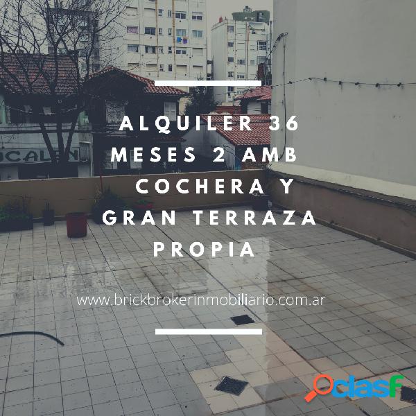 Alquiler 36 meses, 2 amb con gran balcon terraza y cochera,