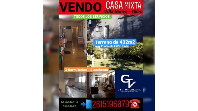 VENDO CASA Mixta 3 dorm. - Villa Nueva, Gllen.***
