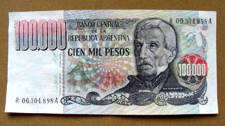 Billete de 100.000 pesos reposición Argentina 1980