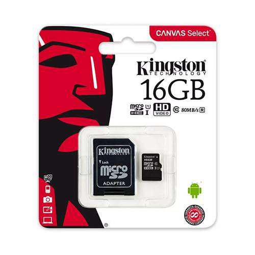 Memoria MicroSD HC 16gb Clase 10 Kingston con adaptador SD