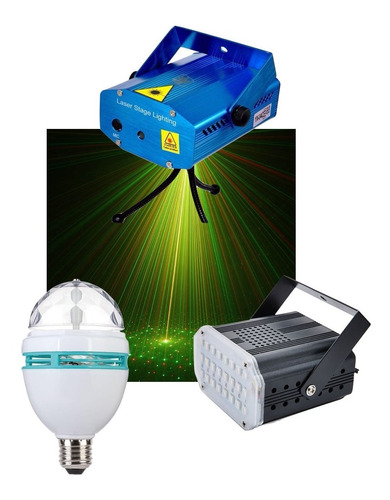 Tri Combo Luces Dj Laser Lluvia + Flash Audioritmico + Led