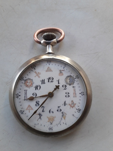 Antiguo Reloj Bolsillo Masónico De Plata.funcionando.