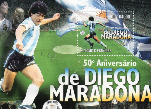 Diego Armando Maradona - 50 Aniversario - Hoja De S. Tome