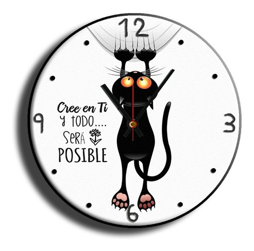 Reloj De Pared Moderno Deco Hogar Gato Con Frase 30cm