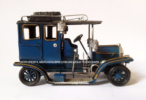 Auto Antiguo Azul Chapa Metal Miniatura Colección