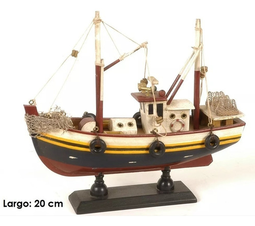 Barco De Madera Pesquero Decorativo De Colección Miniatura