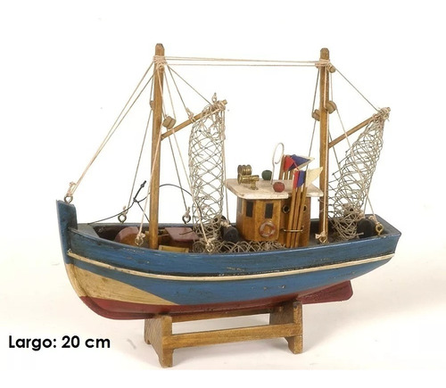 Barco Pesquero De Madera A Escala Miniatura Decorativo