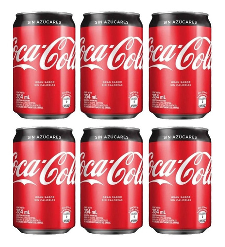 Coca Cola Sin Azucar Lata 354ml Pack X6 Gaseosa Dietetica 6u