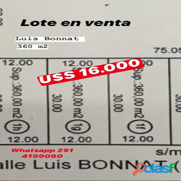 Lote en venta/ Sobre Luis Bonnat/ Zona Alem 4.000/ Real