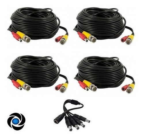 Pack 4 Cables 18m Bnc Video Alimen + Splitter 1x4 Pulpito