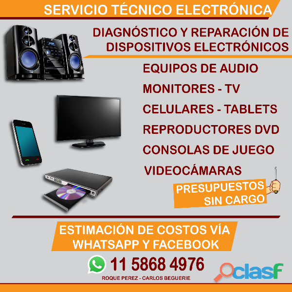 Técnico electrónico Tv audio video celulares Roque Pérez