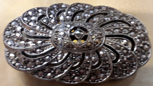 Antiguo Broche Prendedor Plata Cuño 900 Marcasita 5 Cm X