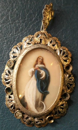 Camafeo Dije Virgen Santa María Plata Baño Oro Óleo