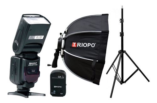 Kit Flash Triopo 950ii Disparador Columna Hexa Soft Box 55cm