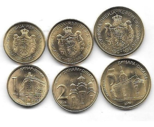 3 Monedas Serbia 1, 2 Y 5 Dinara Año  Sin Circular