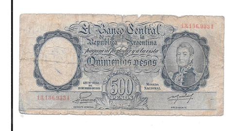 Liquido Billete De Argentina. 500 Pesos Mn San Martín Joven
