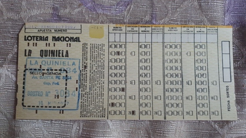 Antigua Tarjeta Loteria Nacional  - Quiniela Troquelada