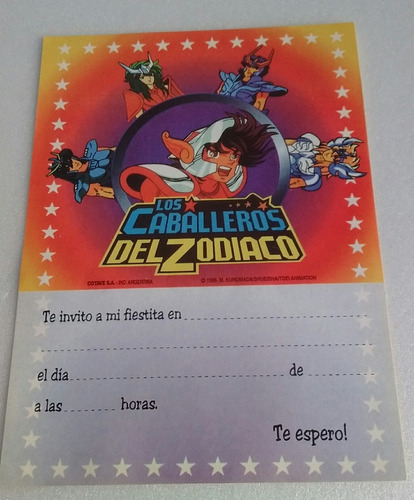 Caballeros Del Zodiaco - 20 Invitaciones Cumpleaños-dec. 90
