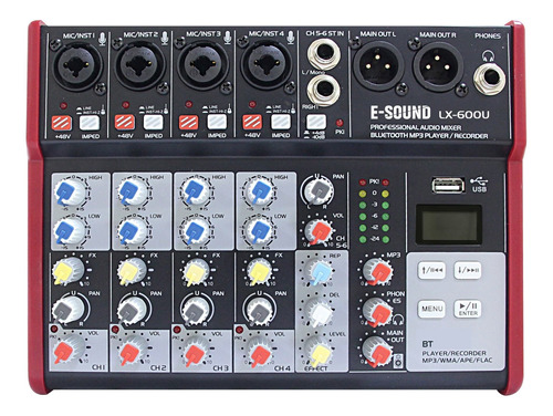 Consola E-sound Lx-600u 6ch Bluetooth Mixer Estudio Sonido