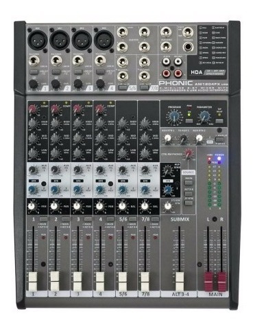 Consola Phonic Am Fx Usb Mixer 4 Mic 2 Stereo Efectos