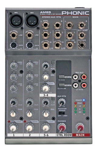 Phonic Am85 Mixer 2 Entradas Xlr O Linea Y 2 Stereo Con Eq