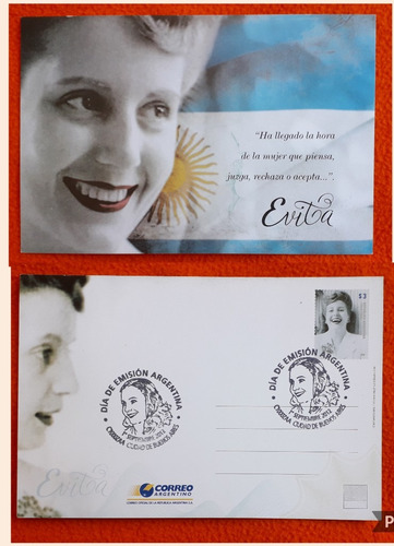 Tarjeta Eva Perón Dia De Emisión Conmemorativa