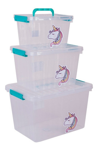 Cajas Unicornio Set X3 Organizadores Plasticos Pony Unicorni