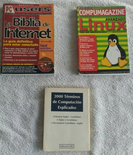 3 Libros De Informatica: Internet - Linux - Diccionario - Cd