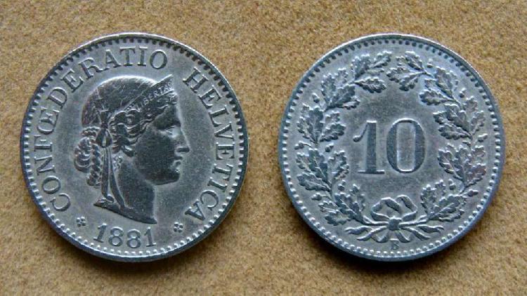 Moneda de 10 rappen Suiza 1881