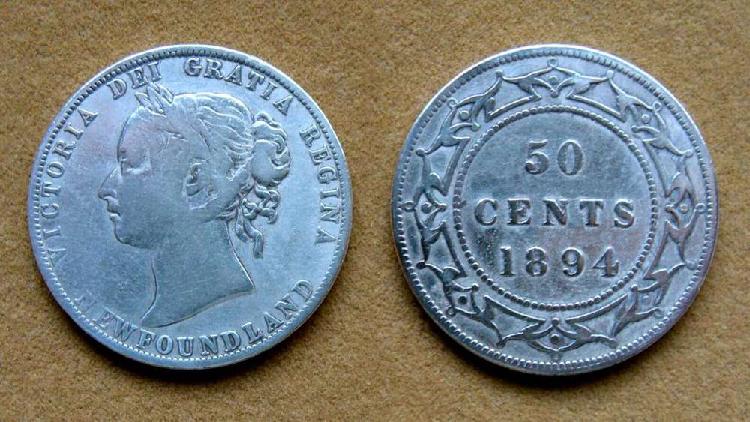 Moneda de 50 cents de plata Isla de Terranova, Canadá 1894