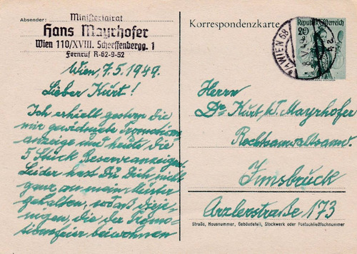 Alemania  Carta Postal Wien-innsbruc Con Estampilla Al46