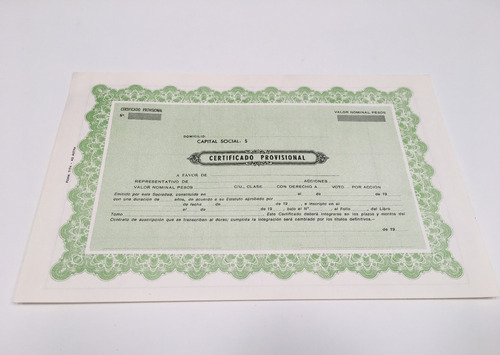 Antiguo Certificado Provisional Ad Astra F. Verde