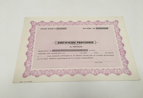 Antiguo Certificado Provisorio Al Portador Acciones ()