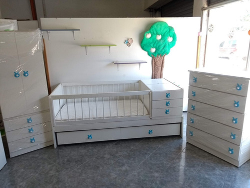 Combo Juego Dormitorio Bebé Cuna Funcional Ropero Chifonier