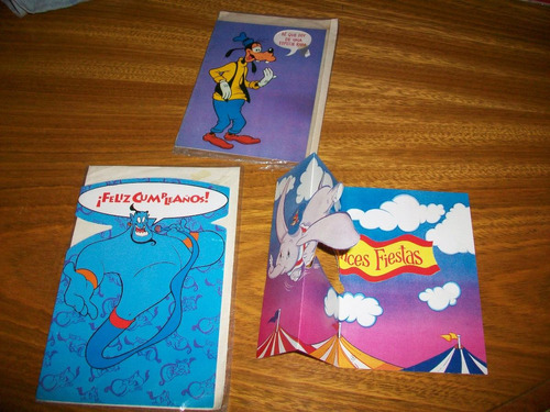 Dumbo, Pluto, Aladdin Disney Notabil Tarjetas Retro X3