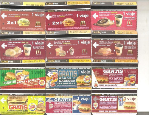 Subtepass 24 Tarjetas Diferentes Mc Donalds Burger King