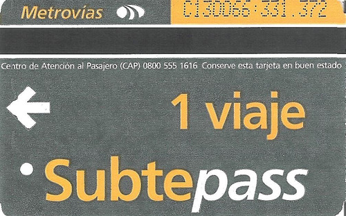 Subtepass Tarjeta  Usada Subte Colección