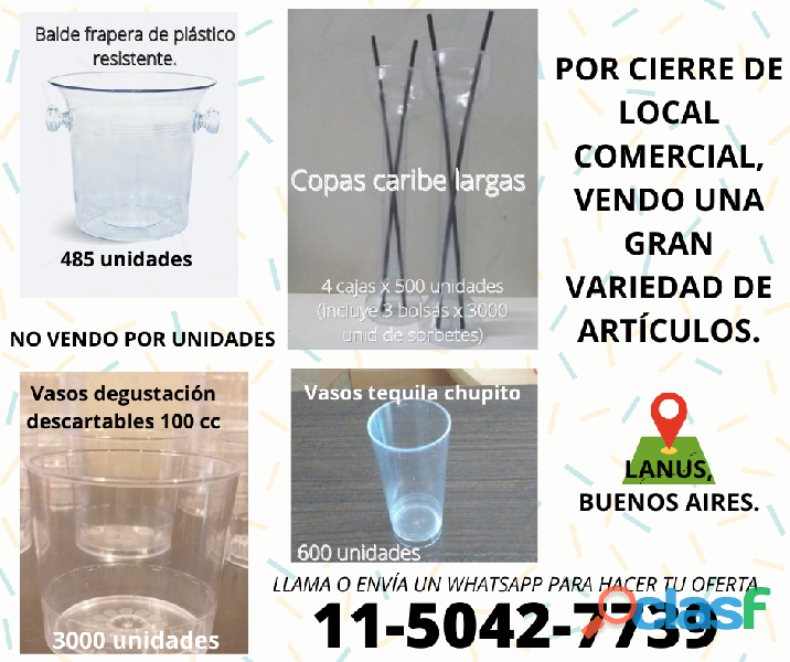 VASOS DESCARTABLES Y OTROS ARTICULOS VARIOS EN VENTA