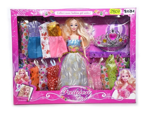Muñeca Tipo Barbie + 17 Vestidos Intercambiables+corona