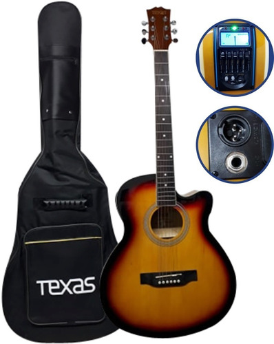 Guitarra Electroacustica Texas Ag10 Lc 5 Con Afinador+ Funda