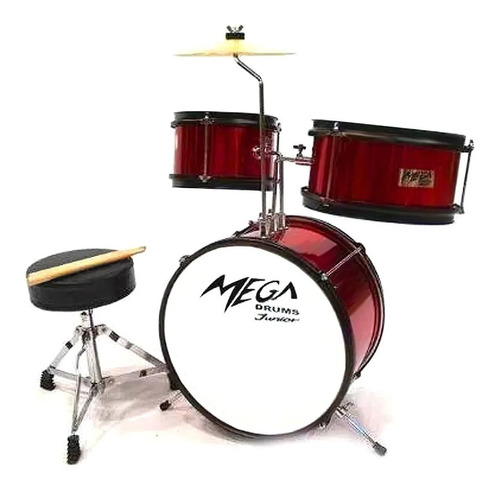 Bateria Infantil Megadrums 3 C Banqueta Pedal Roja Ahora 18