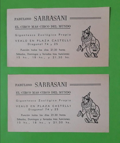 Antigua Publicidad En Billete Circo Sarrasani Lote X 2