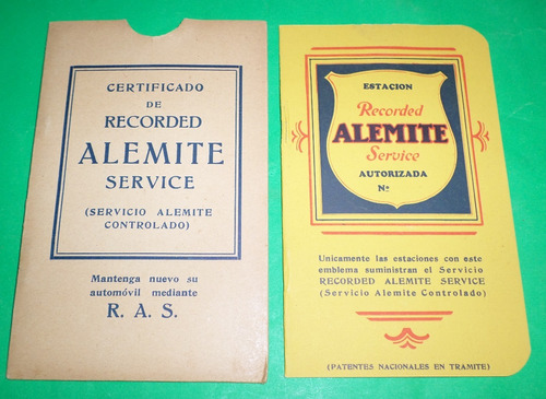 Antiguo Certificado Alemite Service Automovil