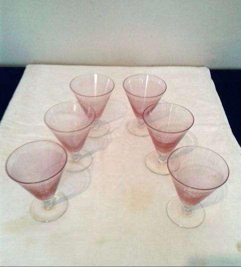 6 copas talladas tonalizadas rosa Vintage