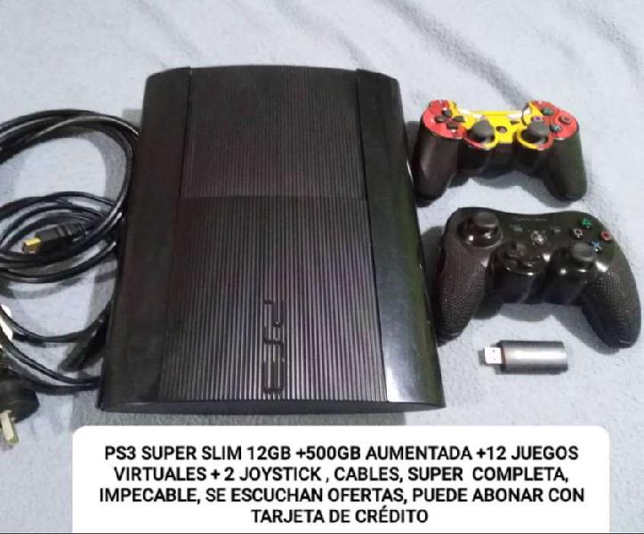 PS3 SUPER SLIM, IMPECABLE 12GB AUMENTADA A 500GB