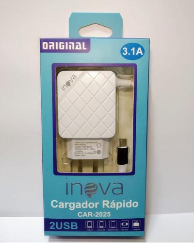 Cargador Inova Carga Rapida Ficha V8 Usb 2 Entradas Cable