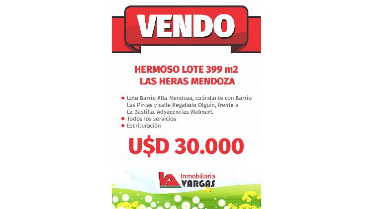 VENDO HERMOSO LOTE 399 m2 LAS HERAS MENDOZA