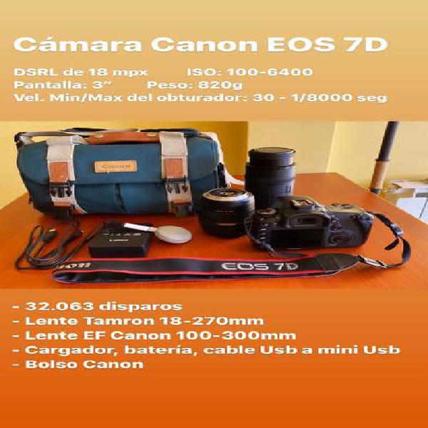 Cámara Canon EOS 7D + 2 lentes + bolso