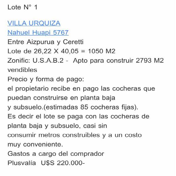Nahuel Huapi 5767 - Lote en Venta en Villa Urquiza, Capital