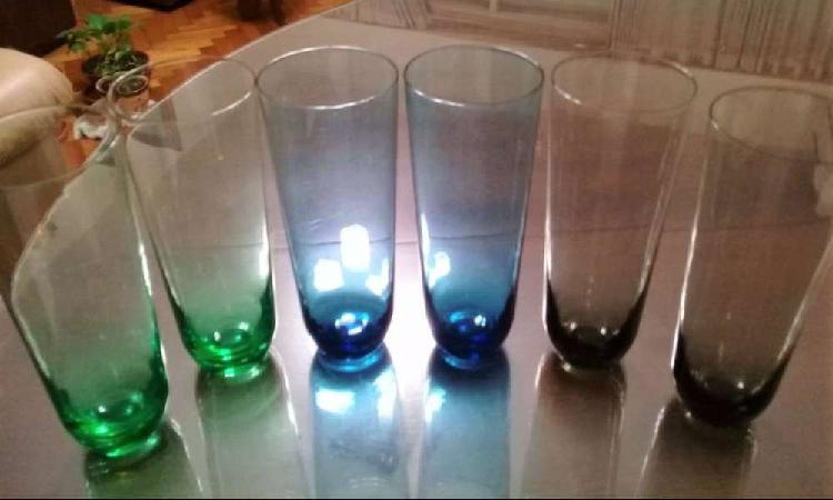 Vasos vidrio esfumado Altos de colores x 6